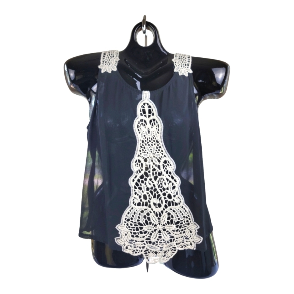 AKIRA Chicago‎ Red Label Sheer Black Tank with Lace
